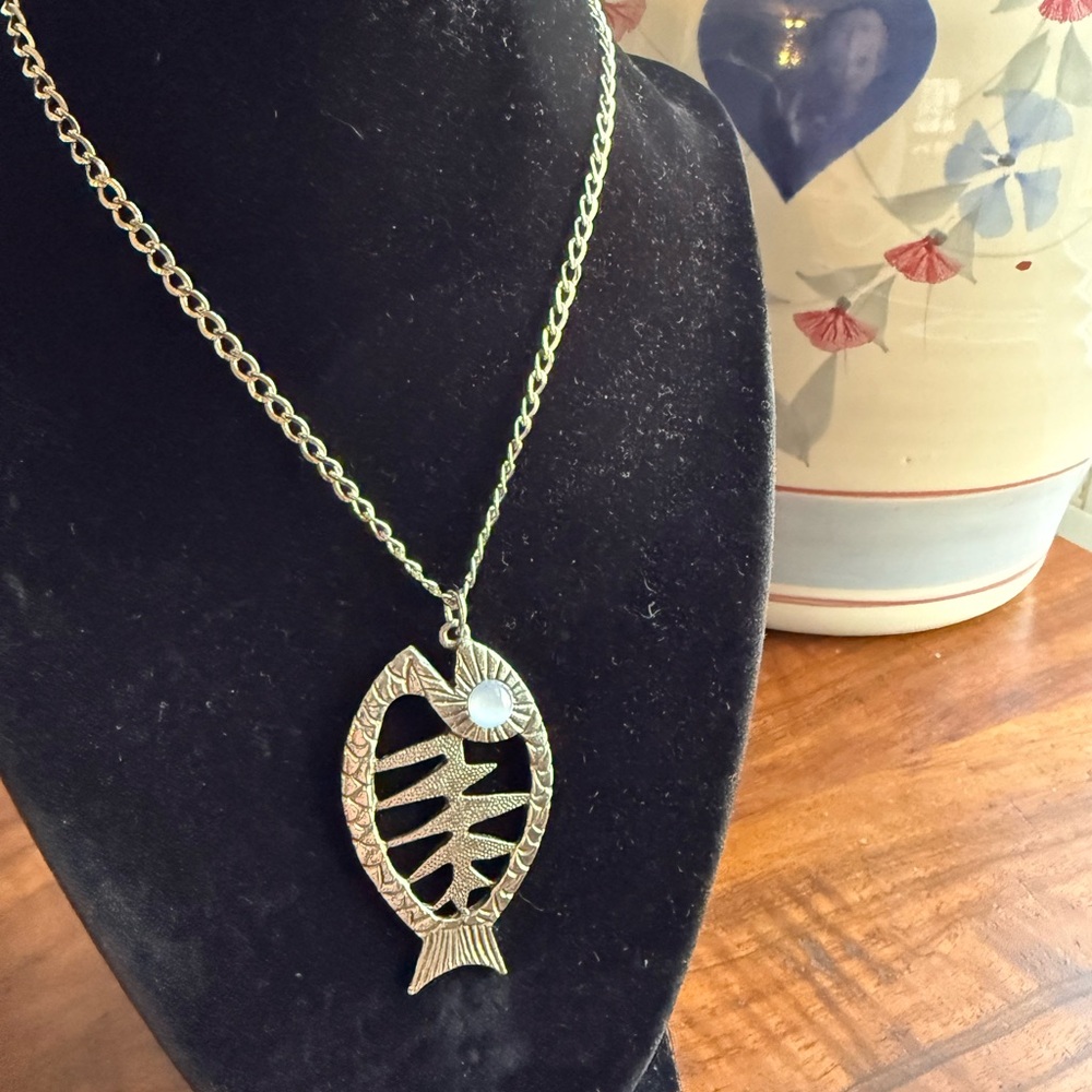 Silver-Toned Fish Pendant Necklace